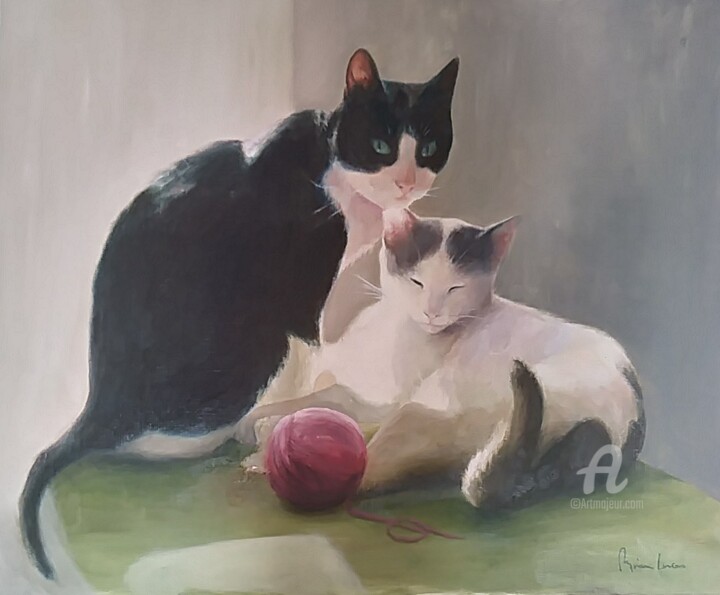 Painting titled "Ivy y Nico" by Myriam Lucas, Original Artwork, Oil