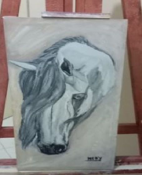 Painting titled "chagrin-du-cheval.j…" by Myriam, Original Artwork, Oil