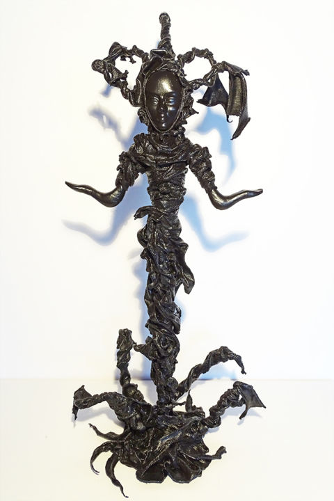 Skulptur mit dem Titel "Erwachen des Zweife…" von Myrthyra, Original-Kunstwerk, Gips