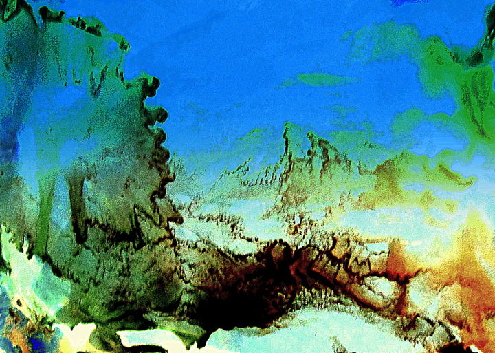 Digital Arts titled "Brume en-montagne" by Mysane, Original Artwork, Digital Painting