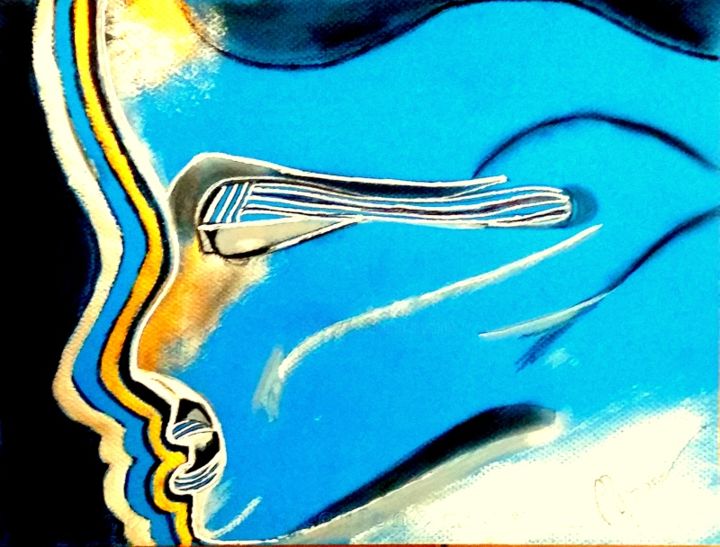 Dessin intitulée "le-cri-bleu" par Mysane, Œuvre d'art originale, Marqueur