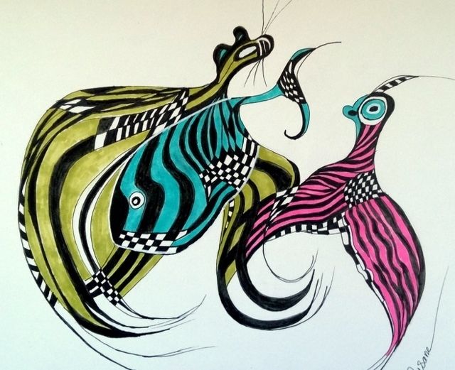 Drawing titled "les animaux damiers" by Mysane, Original Artwork, Marker