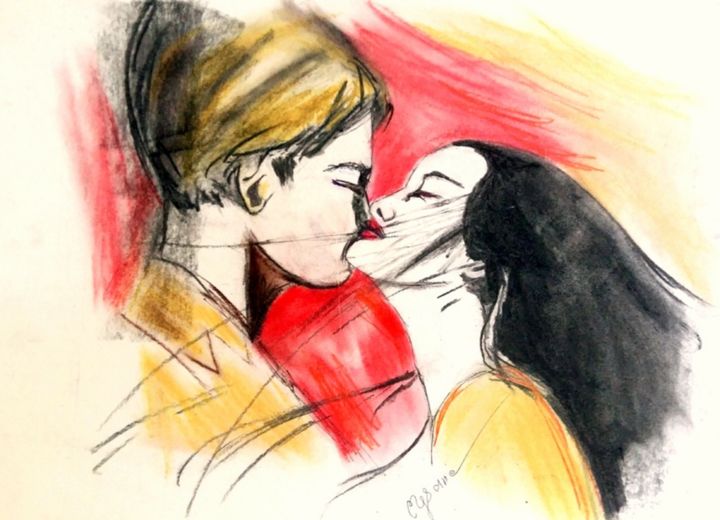 Dessin intitulée "kiss-me-baby" par Mysane, Œuvre d'art originale, Autre