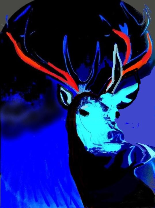 Digitale Kunst getiteld "le cerf bleu" door Mysane, Origineel Kunstwerk, Digitaal Schilderwerk