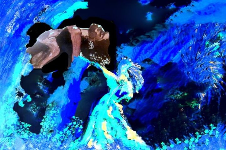 Digital Arts titled "Magie bleue" by Mysane, Original Artwork, Digital Painting