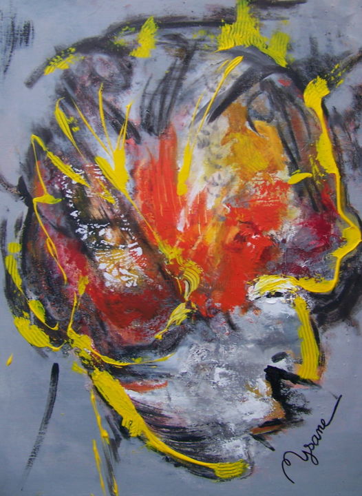 Peinture intitulée "la-tete-en-feu.jpg" par Mysane, Œuvre d'art originale, Autre