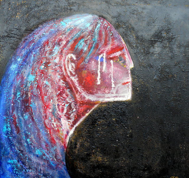 Peinture intitulée "pourquoi-pleure-t-e…" par Mysane, Œuvre d'art originale, Huile