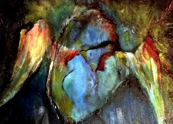 Peinture intitulée "les-ailes-de-la-nuit" par Mysane, Œuvre d'art originale, Acrylique