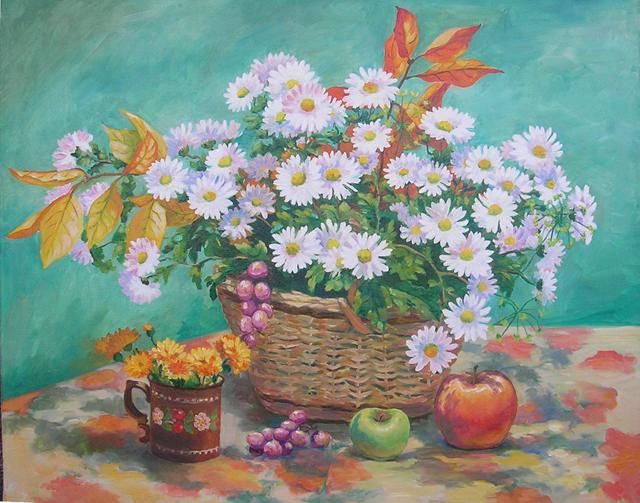 last flowers.November - Painting, 75x65 cm ©2012 by Ирина Мусиенко -
Realism, last flowers.November.chrysanthemums