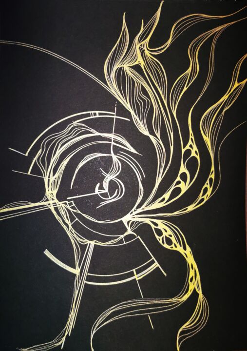 Рисунок под названием "Golden Abstract" - My_.So_.Abstract, Подлинное произведение искусства, Гелевая ручка