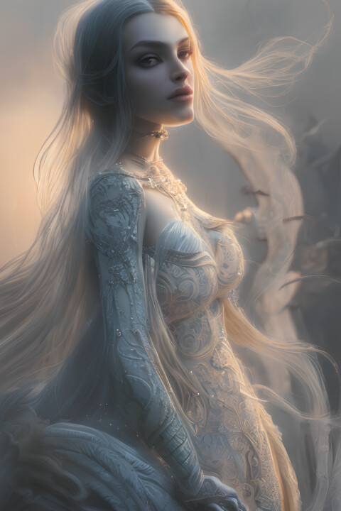 Digitale Kunst getiteld "An Elegant Woman" door Mystic Muse, Origineel Kunstwerk, AI gegenereerde afbeelding