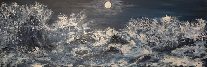 Painting titled "Sous la lune 261019" by Virginie R. (Nikitaforever), Original Artwork, Acrylic