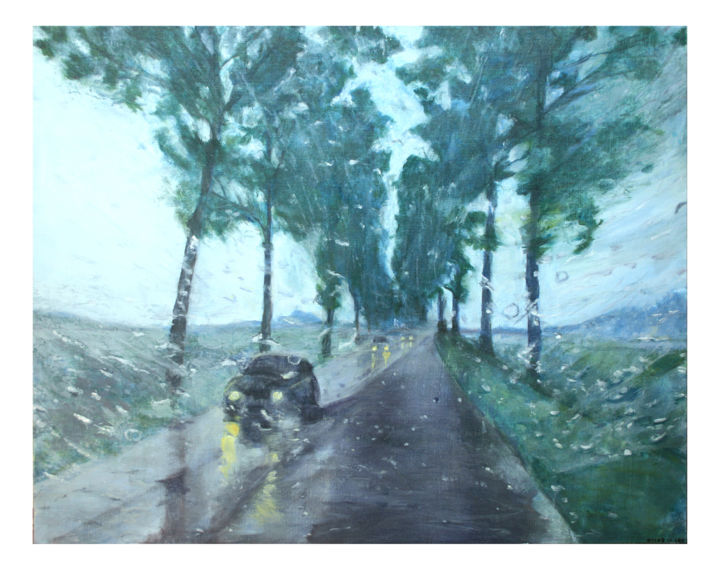 Painting titled "En Route Sous La Pl…" by Myung Hee Lee, Original Artwork, Oil