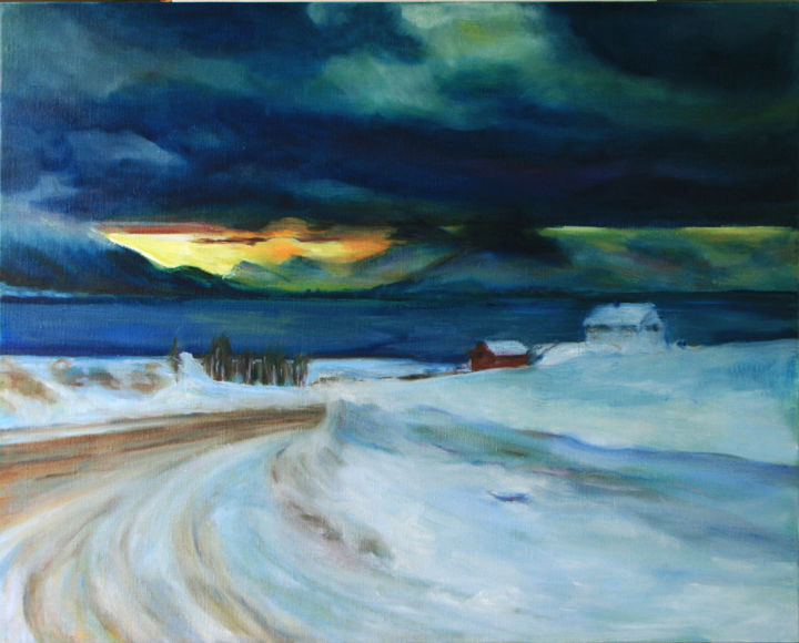 Painting titled "Aube Arctique" by Myung Hee Lee, Original Artwork, Oil