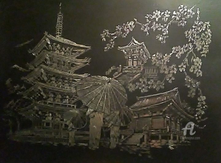 Obrazy i ryciny zatytułowany „Гравюра Храм Киато” autorstwa Natali, Oryginalna praca, Litografia