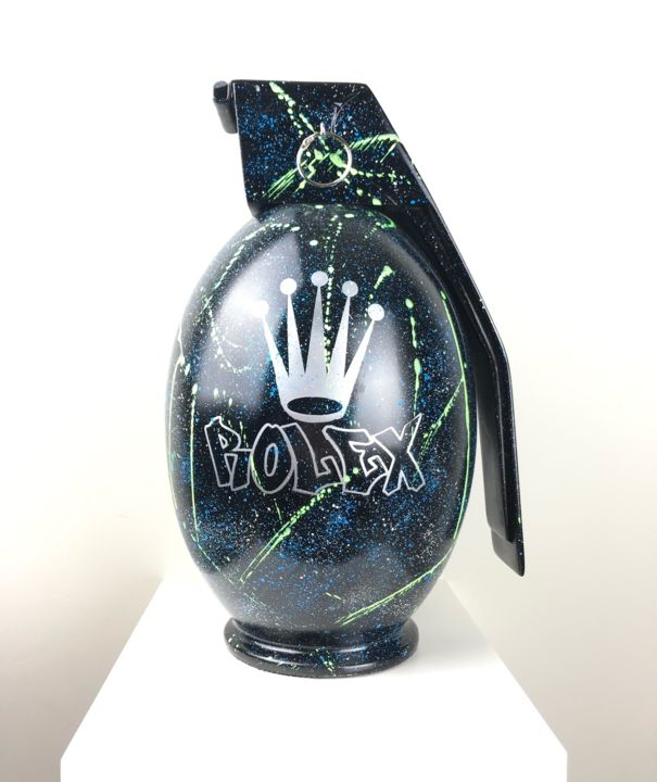 Sculpture titled "Grenade ROLEX ODYSEE" by N Nathan, Original Art, Acrylic
