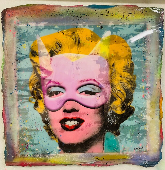 Painting titled "Pink Masked Marilyn" by N Nathan, Original Artwork, Spray paint Mounted on Aluminium