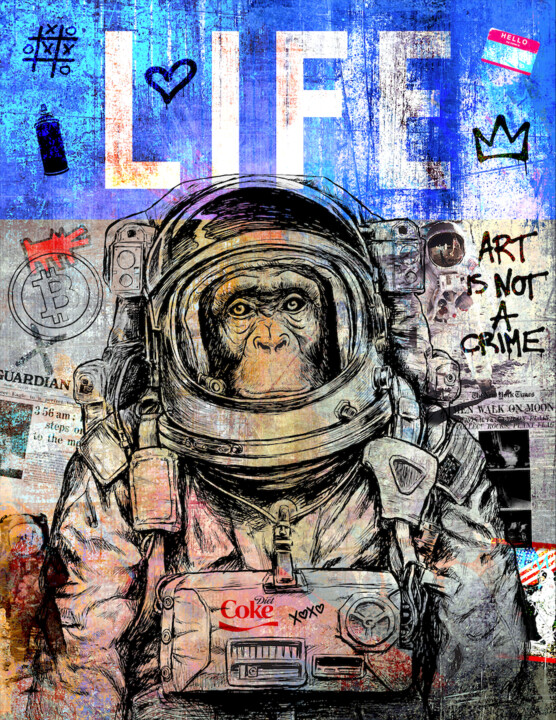 Arte digital titulada "SPACE MONKEY BLUE P…" por N Nathan, Obra de arte original, Pintura Digital