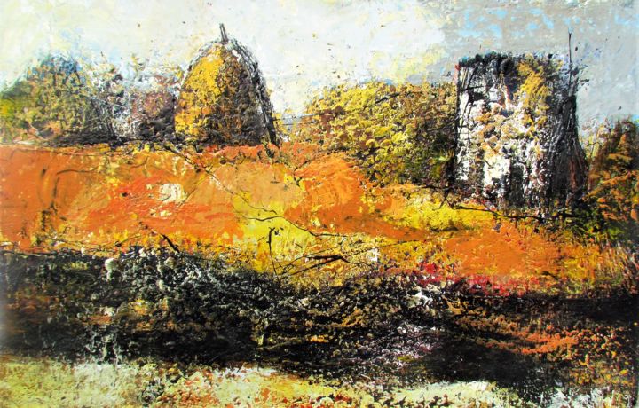 Pittura intitolato "Landscape" da Nusret Nishefci, Opera d'arte originale, Olio