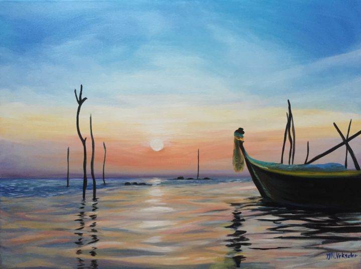 Peinture intitulée "Sunset" par Nelli Vekszler, Œuvre d'art originale, Huile Monté sur Châssis en bois