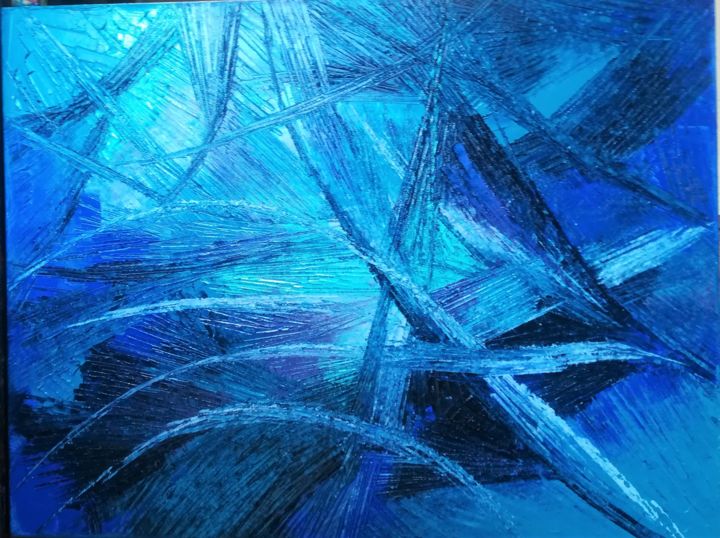 Painting titled "bleu" by Nadine Warnet-Ponsart, Original Artwork, Oil