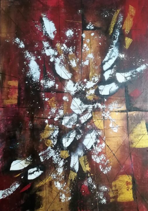 Painting titled "fire" by Nadine Warnet-Ponsart, Original Artwork, Acrylic Mounted on Wood Stretcher frame