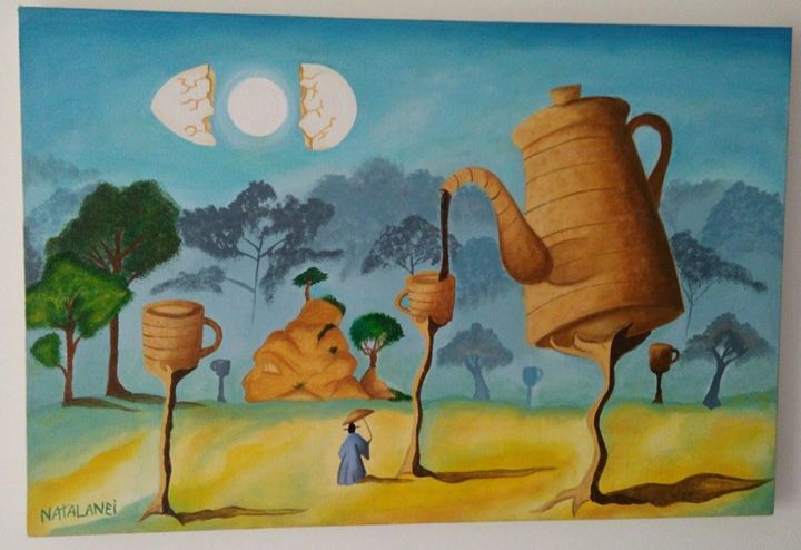 Painting titled ""Hora do café"" by Natalanei Estevam, Original Artwork