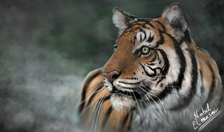 Digital Arts titled "tigre-dans-le-broui…" by Nabil El Masni, Original Artwork, Digital Painting