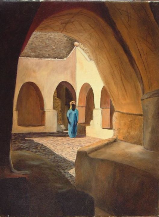 Painting titled "Dans la cour" by Till Dehrmann, Original Art, Oil