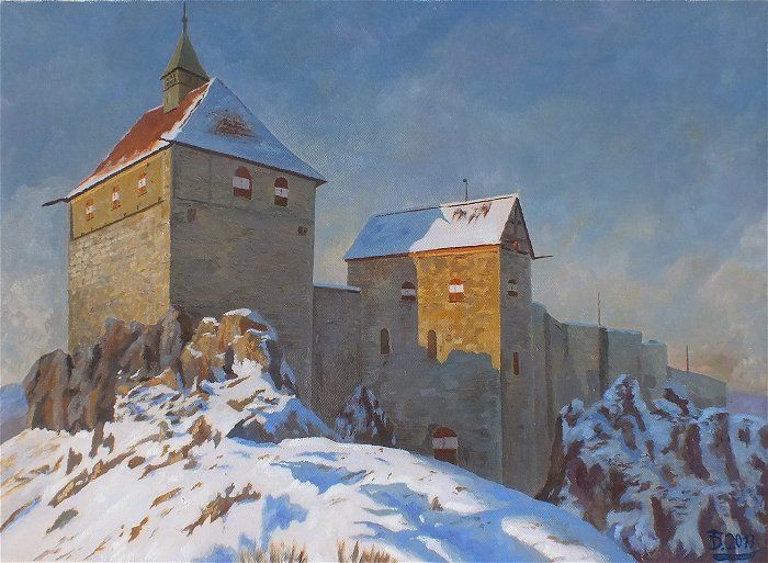 Painting titled "Castle Hohenstein" by Till Dehrmann, Original Art, Oil