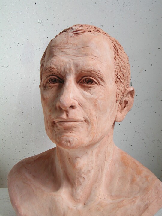 Sculpture titled "Thierry Prouvost" by Nacera Kaïnou, Original Artwork, Terra cotta