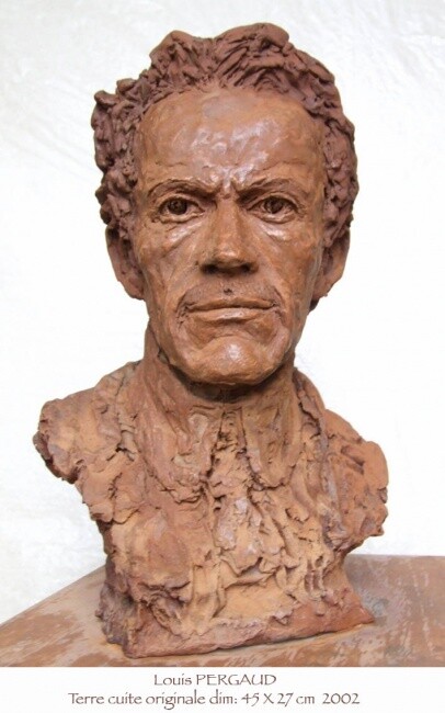 Sculpture intitulée "Louis PERGAUD" par Nacera Kaïnou, Œuvre d'art originale, Terre cuite