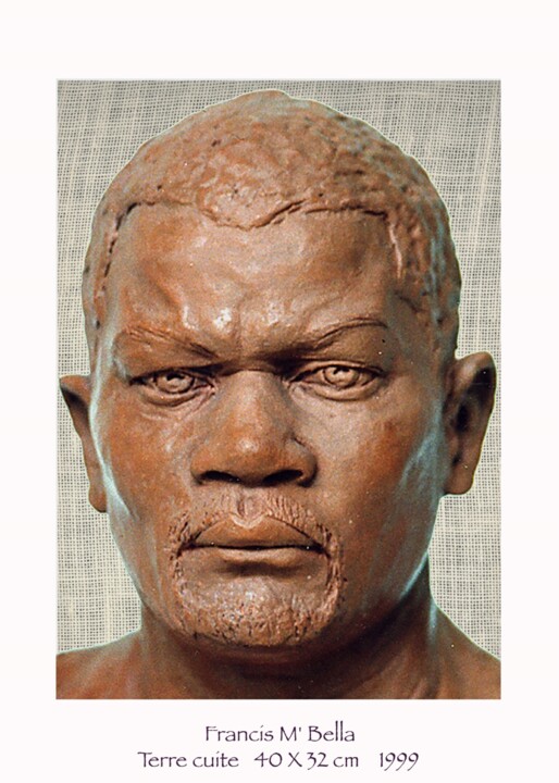 Sculpture titled "Francis M'Bella" by Nacera Kaïnou, Original Artwork, Terra cotta