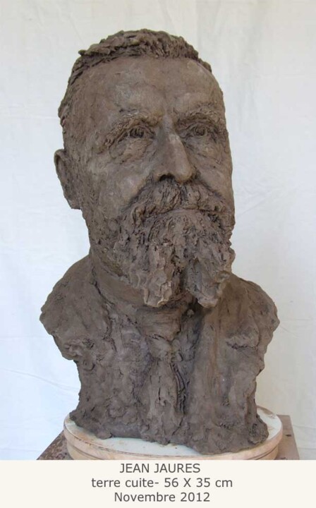 Sculpture titled "Jean JAURES" by Nacera Kaïnou, Original Artwork, Terra cotta