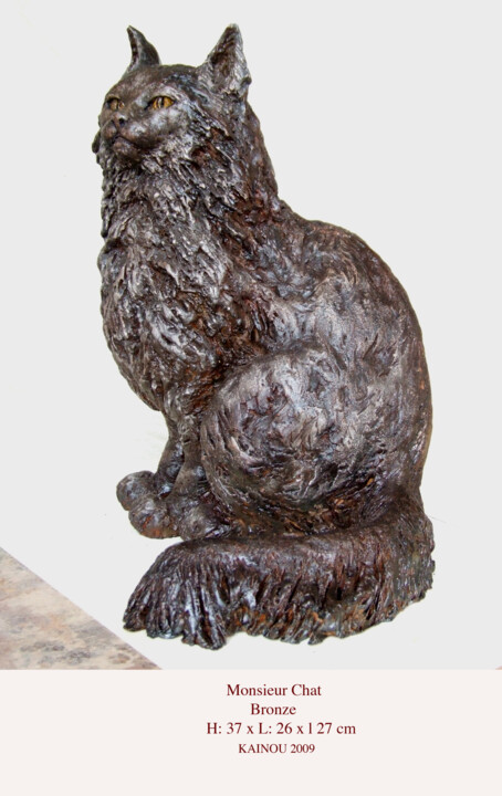 Sculpture intitulée "Monsieur Chat" par Nacera Kaïnou, Œuvre d'art originale, Métaux