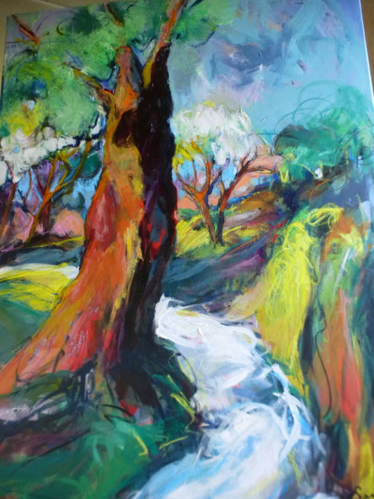 Peinture intitulée "Le saule du ruisseau" par Nadine Nacinovic, Œuvre d'art originale, Acrylique