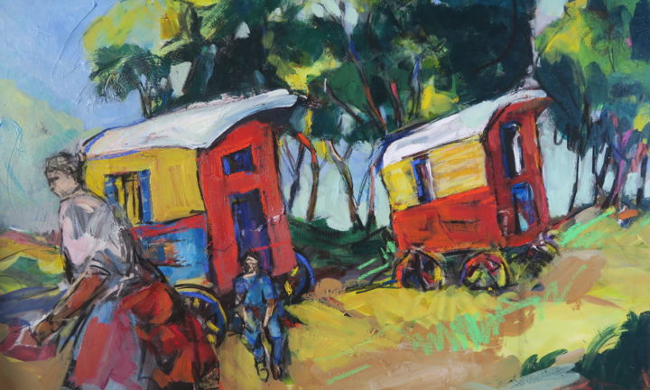 Peinture intitulée "La roulotte de Van…" par Nadine Nacinovic, Œuvre d'art originale, Acrylique