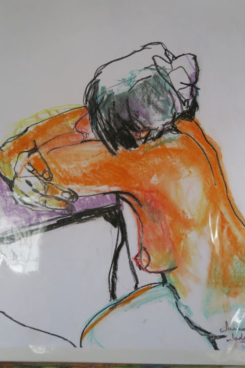 Drawing titled "En sommeil Alexandra" by Nadine Nacinovic, Original Artwork, Pastel