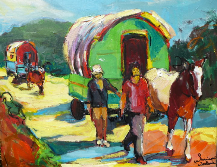 Painting titled "Sur les routes avec…" by Nadine Nacinovic, Original Artwork, Acrylic