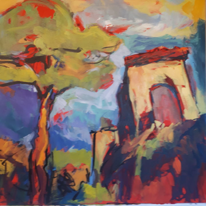 Painting titled "Une ruelle intime d…" by Nadine Nacinovic, Original Artwork, Acrylic