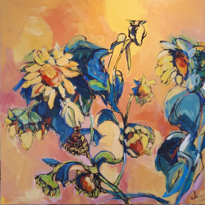 Pintura intitulada "Les trois soleils." por Nadine Nacinovic, Obras de arte originais, Acrílico