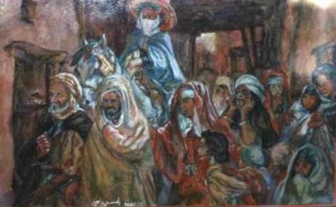 Painting titled "reproduction /le pe…" by Belmessaoud Nacir, Original Artwork, Oil