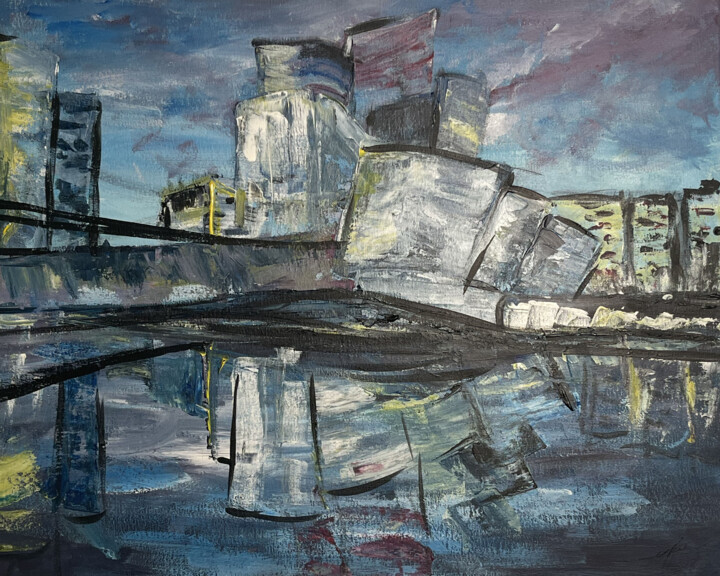 Painting titled "M- Guggenheim Bilbao" by Nada Laktaoui, Original Artwork, Acrylic