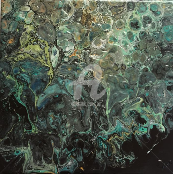 Painting titled "green meets black" by Nada Ankh, Original Artwork, Acrylic