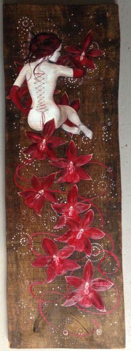 Pintura intitulada "orchidees-rouges-et…" por Nadège Quentin, Obras de arte originais