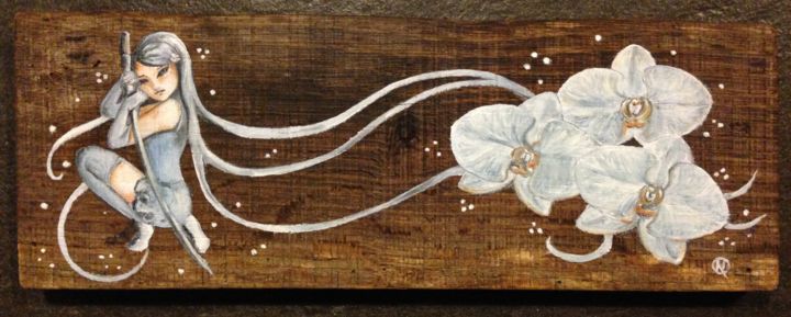 Painting titled "orchidees-blanches-…" by Nadège Quentin, Original Artwork