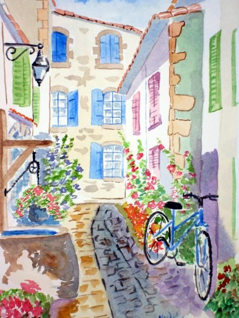 Peinture intitulée "ruelle de l'ile de…" par Nadege Frazié, Œuvre d'art originale