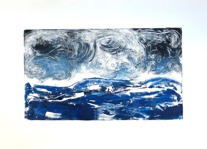 Printmaking titled "Roaring waves" by Nadej Gunalp, Original Artwork, Monotype