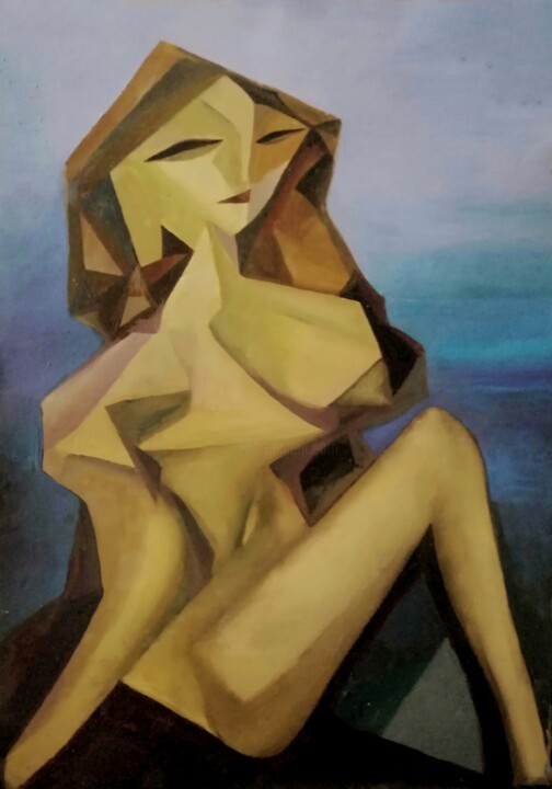 Painting titled "Girl on the beach.…" by Nadezda Baruns, Original Artwork, Oil