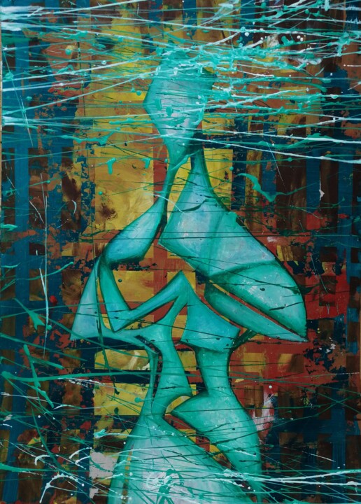 Painting titled "Nude in avant-garde…" by Nadezda Baruns, Original Artwork, Acrylic